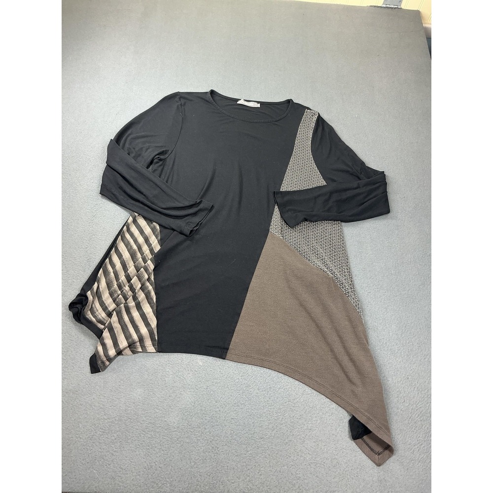 Alembika Shirt Womens‎ 4 Black Colorblock Long Sleeve Asymmetrical Tunic Top